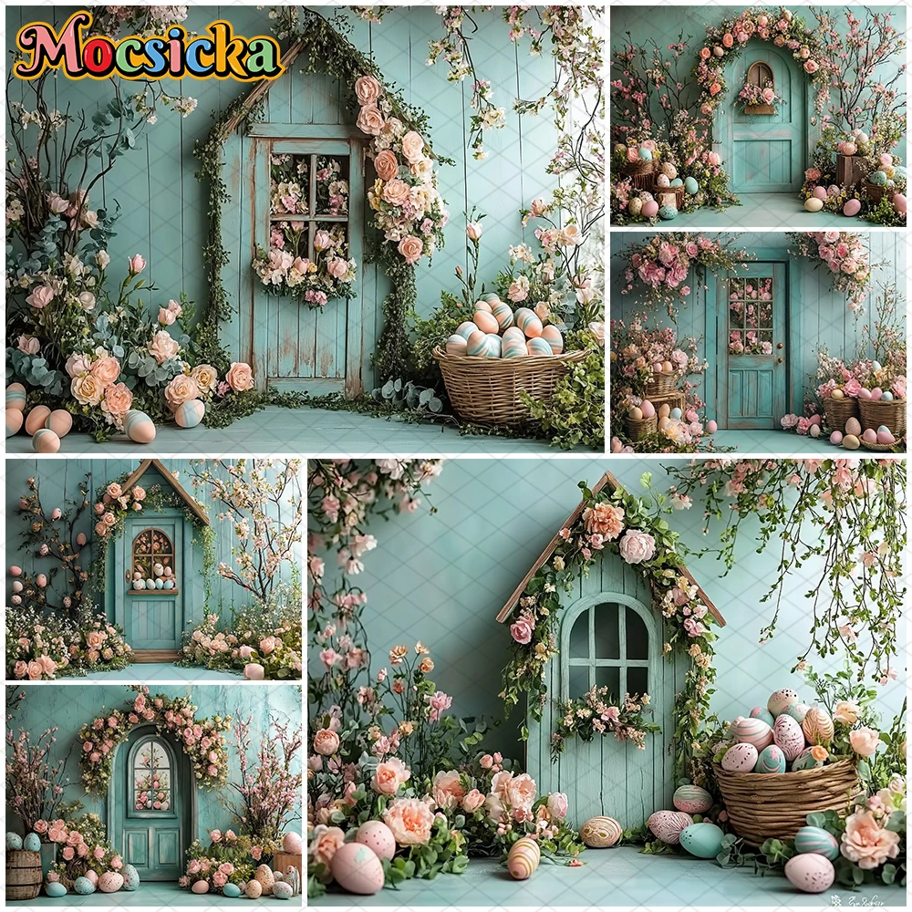 Mocsicka Easter Egg Photography Background Spring Party Backdrop Flower Green House Pattern Wedding Decor Studio Shooting Banner