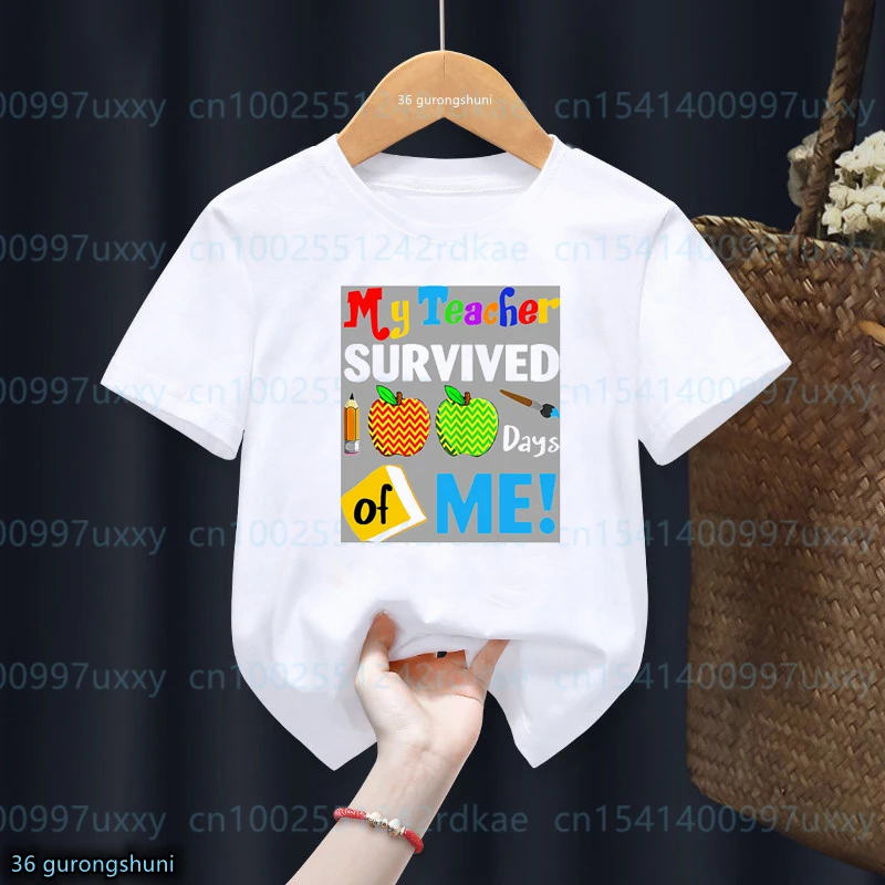 t-shirt for girls/boys Funny 100 Days Of School Graphic Print Boys T-Shirt Fashion Trend Boys Girls School Clothes Tshirt tops