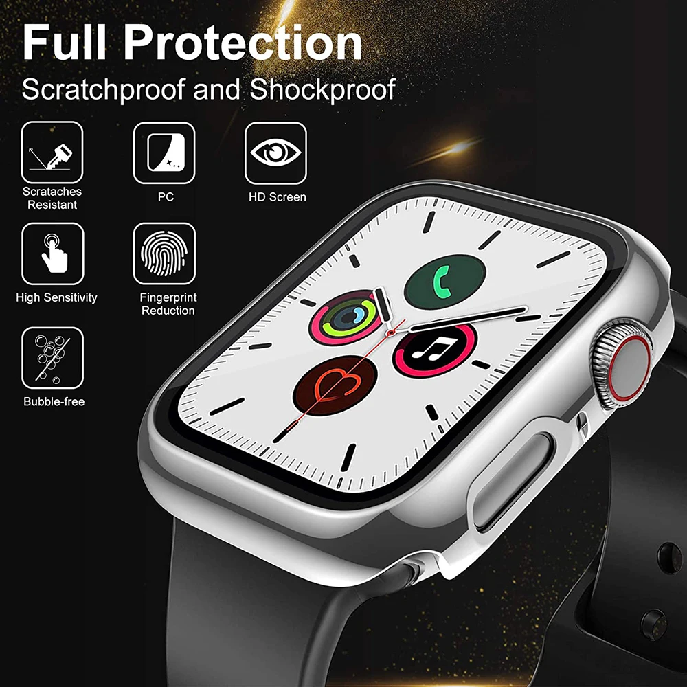 Case for Apple Watch Series 9 45mm 41mm 44mm 40mm 42mm 38mm, Plating Case Glass Screen Protector for iwatch 9 8 7 SE 6 5 4 3 2 1