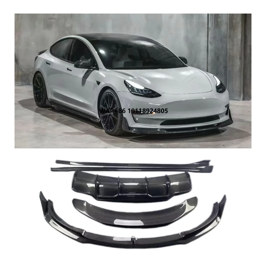 

High Quality Model 3 Carbon Fiber V Style Front Lip Side Skirt Rear Bumper Diffuser Body Kits 2019-2022