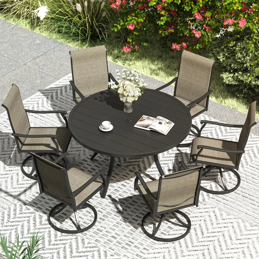 

47.2" Outdoor Round Patio Table for Lawn Garden, All Weather Metal Round Patio Dining Table with Adjustable, Customized