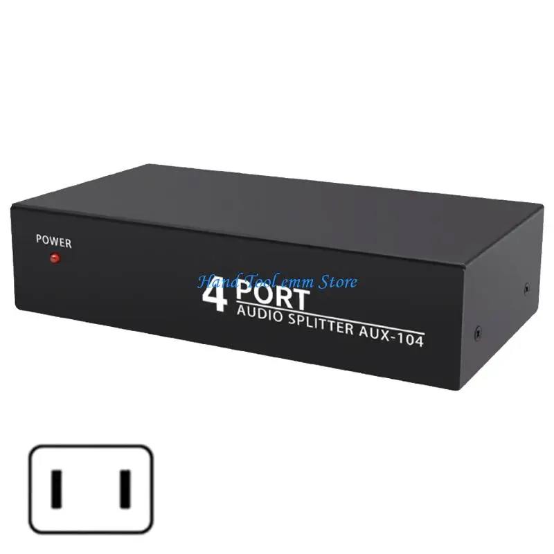

H37F Quality Metal 1 In 4 Out 3.5mm Auxs + AV L/R Audios Splitter 3.5mm Auxs Port for Stereo Distribution 12V Power