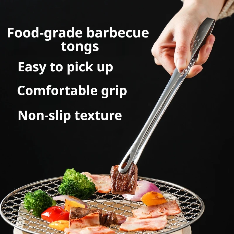 Food-Safe Stainless Steel Kitchen Tongs, Lockable BBQ Grill Meat Clip, Durable Barbecue Cooking Tweezers Kitchen Accessory