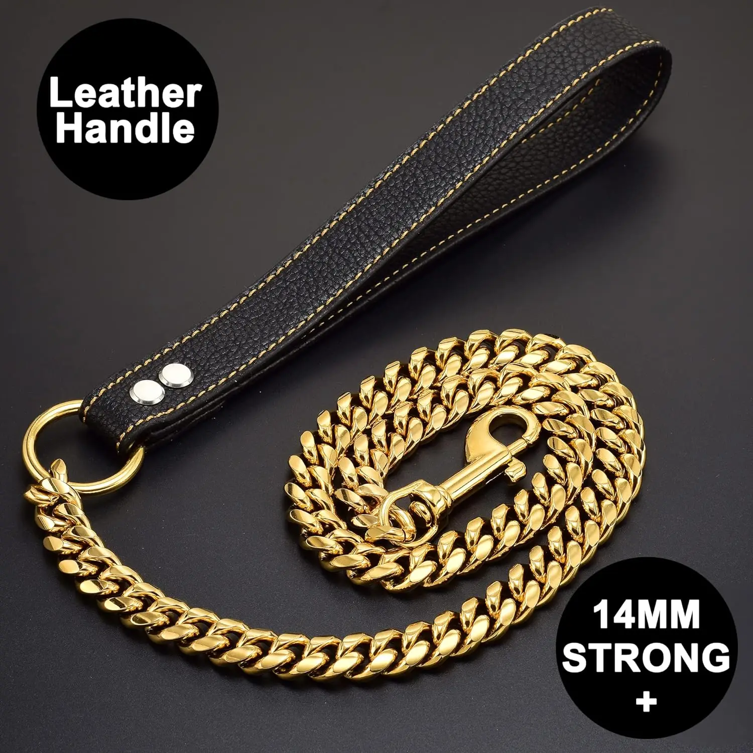 14MM Gold Dog Leash Stainless Steel Metal Chew Proof Dog Lead Chain for Dogs Pet Traction Rope