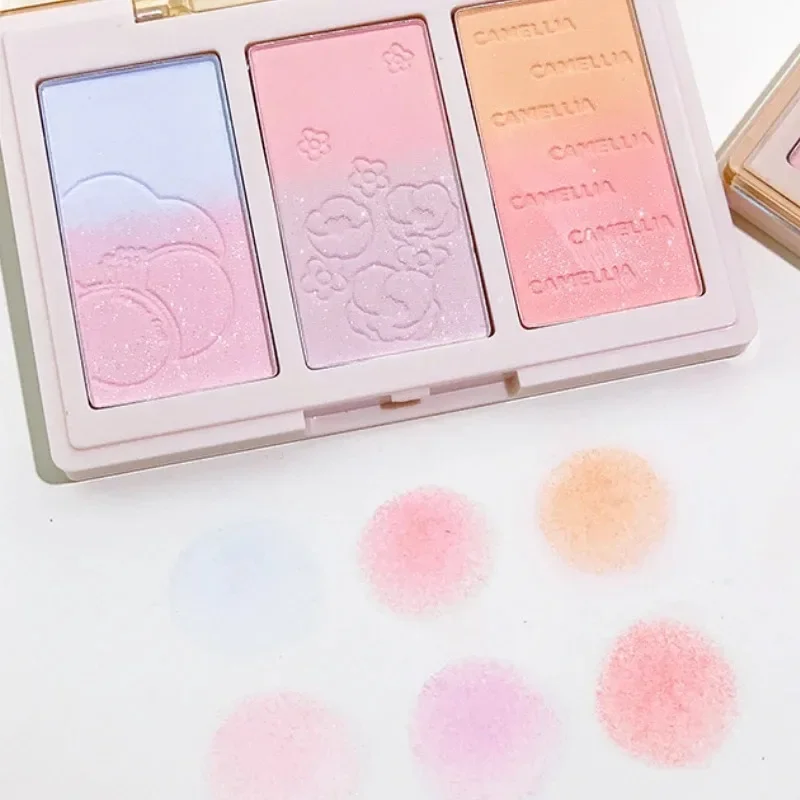 3 Colors Blush Powder Palette Face Blusher Highlighter Contour Makeup Palette Blue Face Brighten Glitter Fine Shimmer Powder