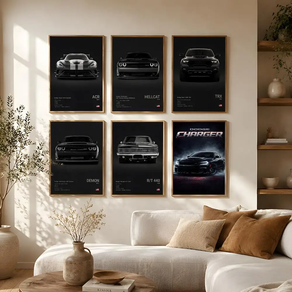 Brand Dodge Challenger SRT Poster Self-Adhesive HD Mural Wall Decals, Living Room Bedroom Home Decor Gift