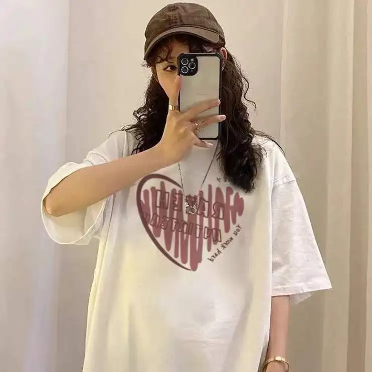 

Футболки с коротким рукавом, женские хлопковые кружевные женские удобные свободные посадки, мягкие элегантные летние стильные корейские повседневные футболки с рюшами