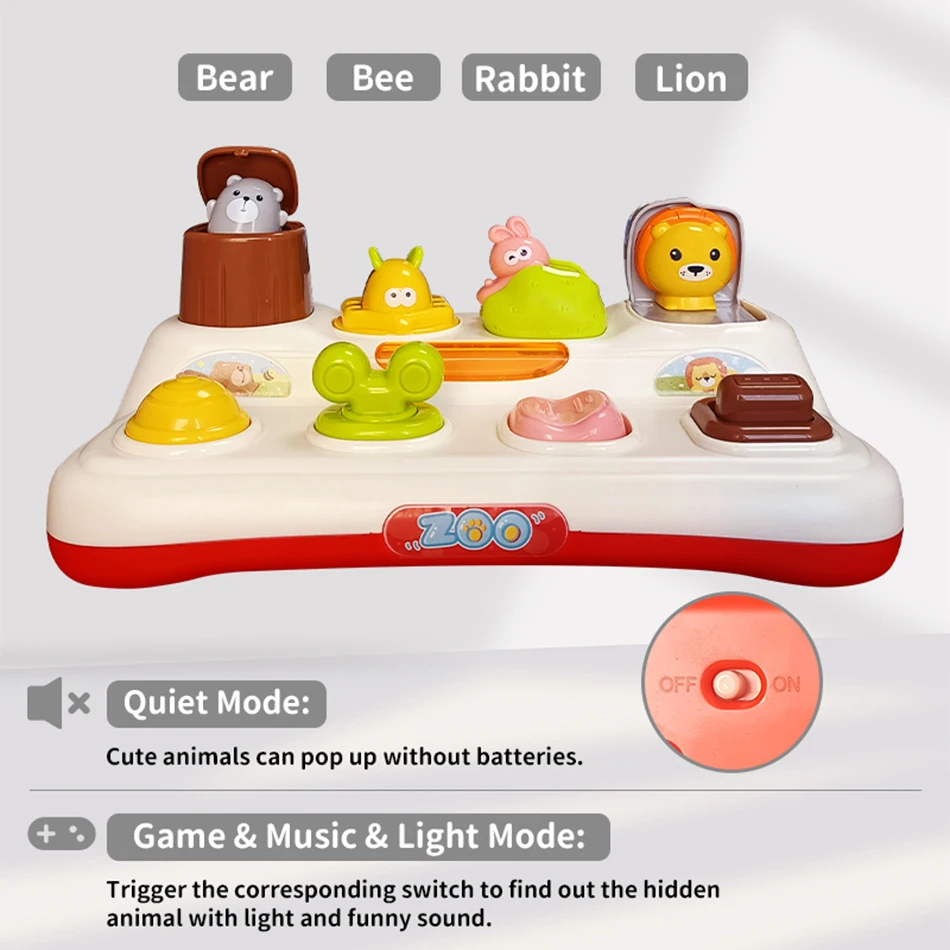 Animali giocattolo pop-up per bambini Scatola con pulsanti interruttori nascosti Ordinamento colori Animali 18-36 mesi Giocattolo educativo Montessori Regali per bambini