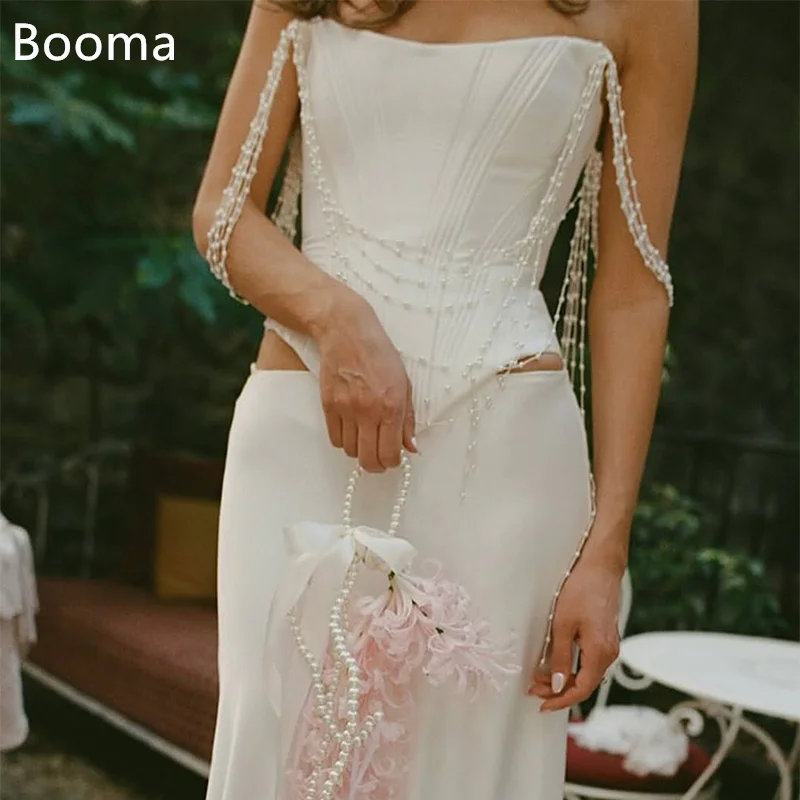 

Booma Simple Satin Mermaid Pearls Wedding Dresses Long Sleeveless Strapless Satin Elegant Brides Gown Custom Made 2025