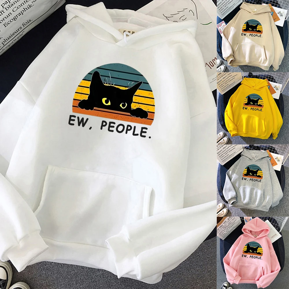 2024 Fashion Women's Hoodie Printed Kitten Pattern Oversized Women's Loose Top Y2k Style Pattern Autumn-winter Cotton Hoodie