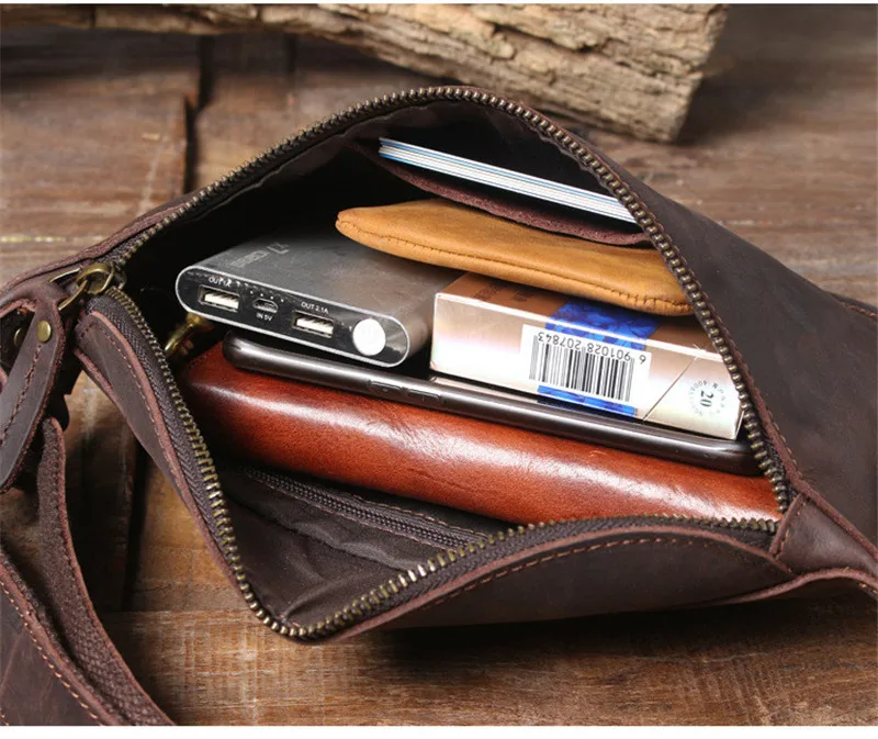 Vintage multifunctional genuine leather men's chest bag crazy horse cowhide waist pack sports small shoulder messenger bags