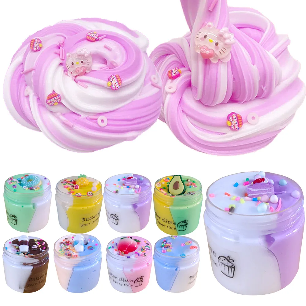 100ml Rainbow Butter Slime Kit Soft Non-Sticky Scented Slime For Girls Boys Party Favors Birthday Gift Stress Relief Toy For Kid