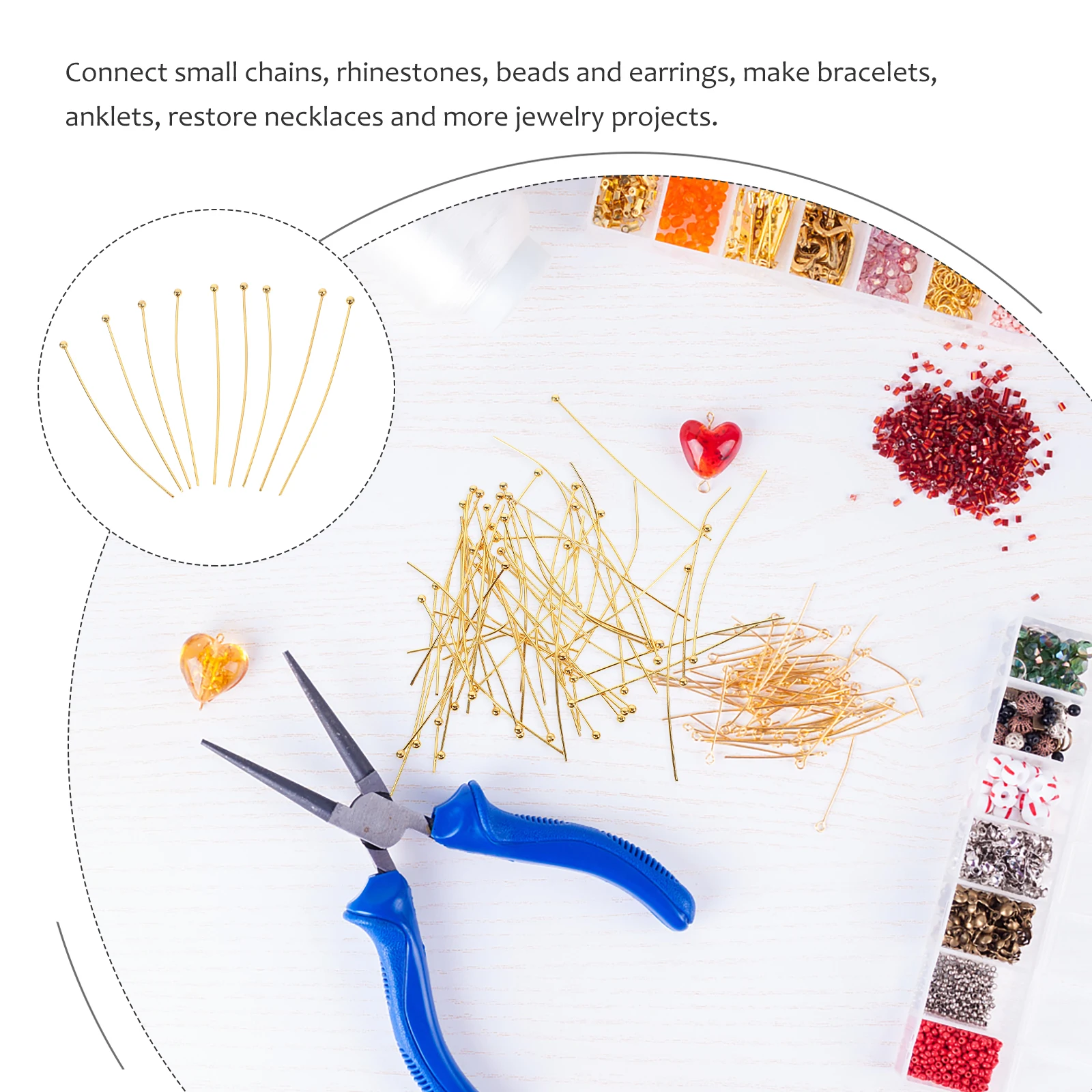 

50Pcs Ball Head Jewelry Pins DIY Headpins for Earring Necklace Bracelet Making Supplies Findings Accessories Head Pins