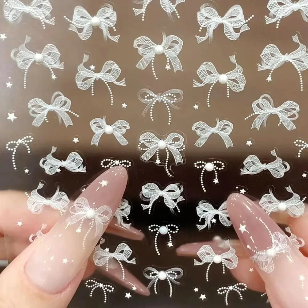 تنقش تصميم 5D اللؤلؤ مسمار ملصقات الشريط القوس فراشة الدانتيل مسمار الديكور موجة خطوط الراين Bowknot مسمار الشارات #3