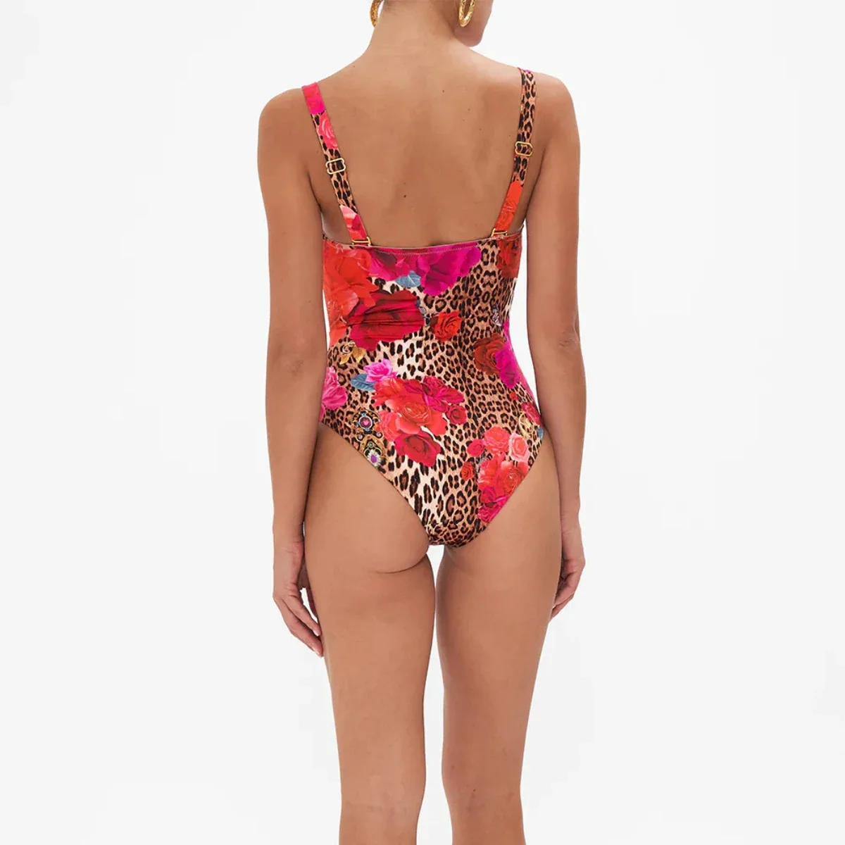 Traje de baño con estampado Floral de leopardo y cubierta, traje de baño Sexy de realce para mujer, trajes de baño con hombros descubiertos, traje de baño, ropa de playa