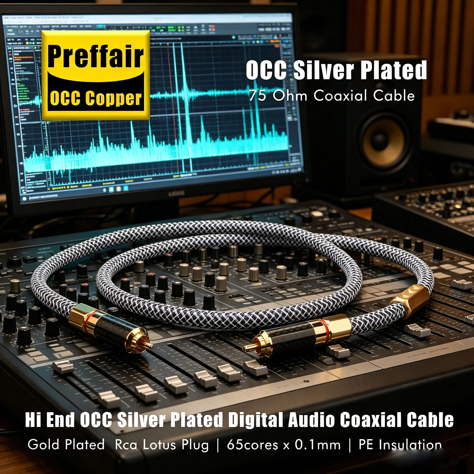 Preffair 75ohm Digital Coaxial Cable OCC Copper RCA Cable Gold Plated RCA Plug HiFi Aduio Cable for TV DVD CD