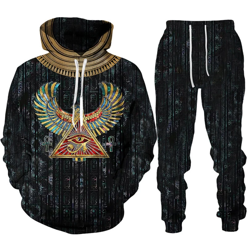 Ancient Horus Egyptian Style 3D Print Tracksuit Set Man Woman Hoodie+Pants 2pcs Set Oversized Casual Streetwear Pullover Clothes