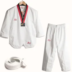 White Taekwondo Uniforms WTF Karate Judo TKD Dobok Clothes Children Adult Unisex Long Sleeve TKD Clothing