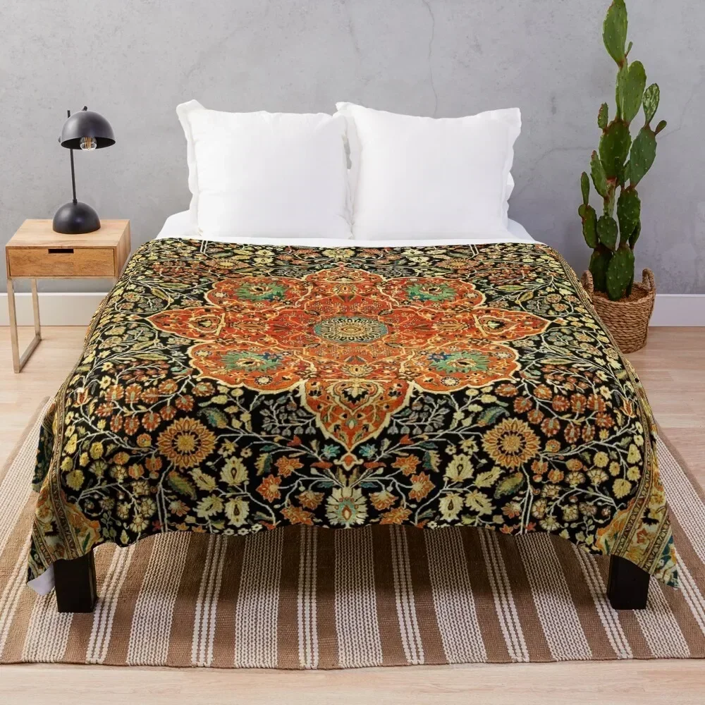Antique Persian Mohtashem Kashan Rug Print Throw Blanket Decorative Sofas For Baby Warm Shaggy Blankets