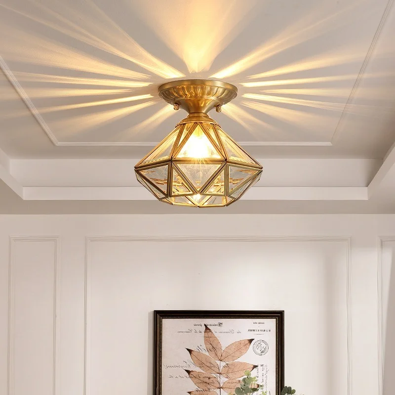 

Ceiling Lights Full Copper Luxury Diamond Balcony Shining Ceiling Light Entrance Corridor Aisle Light 220V