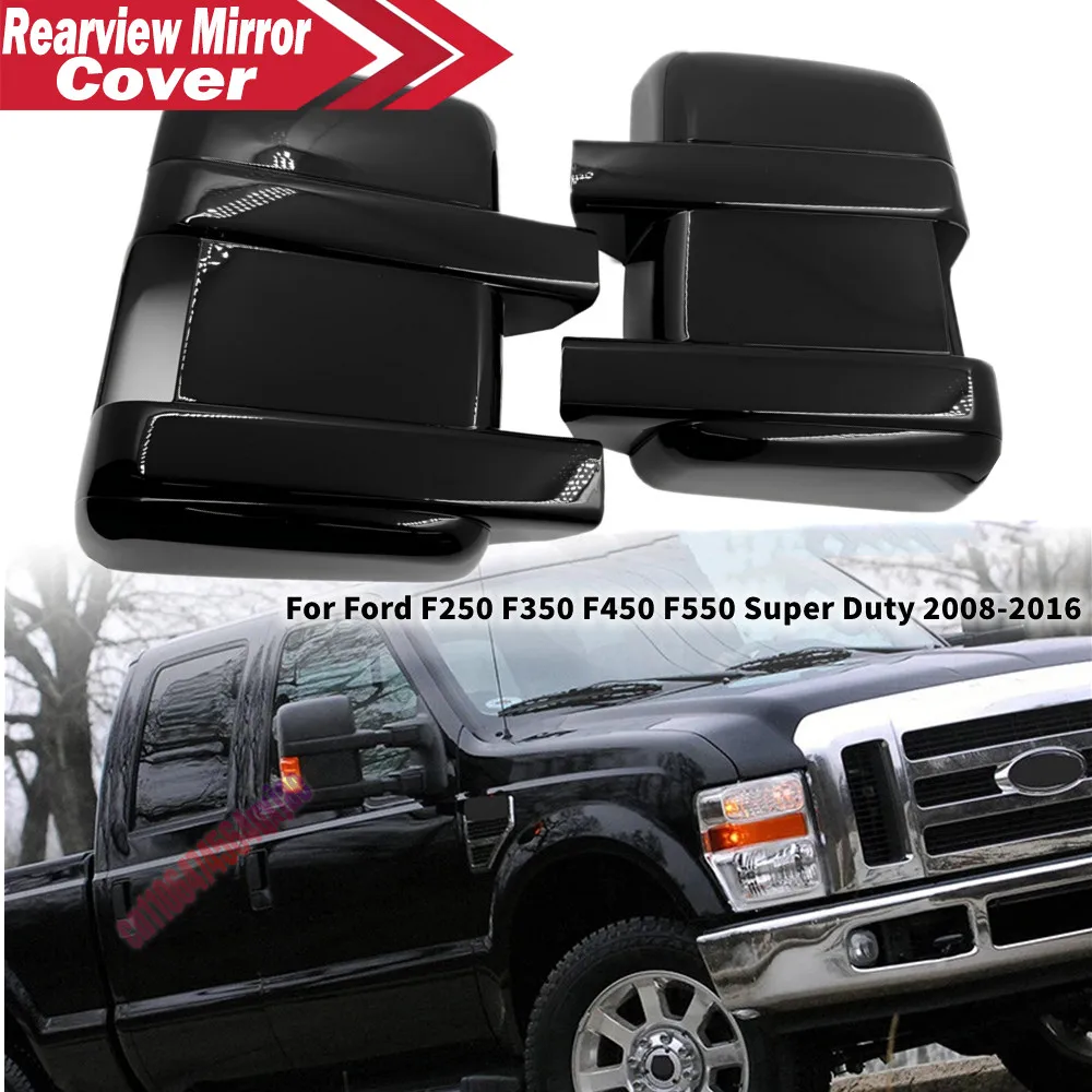 For Ford F250 F350 F450 F550 Super Duty 2008-2016 ABS Rearview Side Mirror Cover Wing Cap Exterior Door Trim Adhesive Sticker