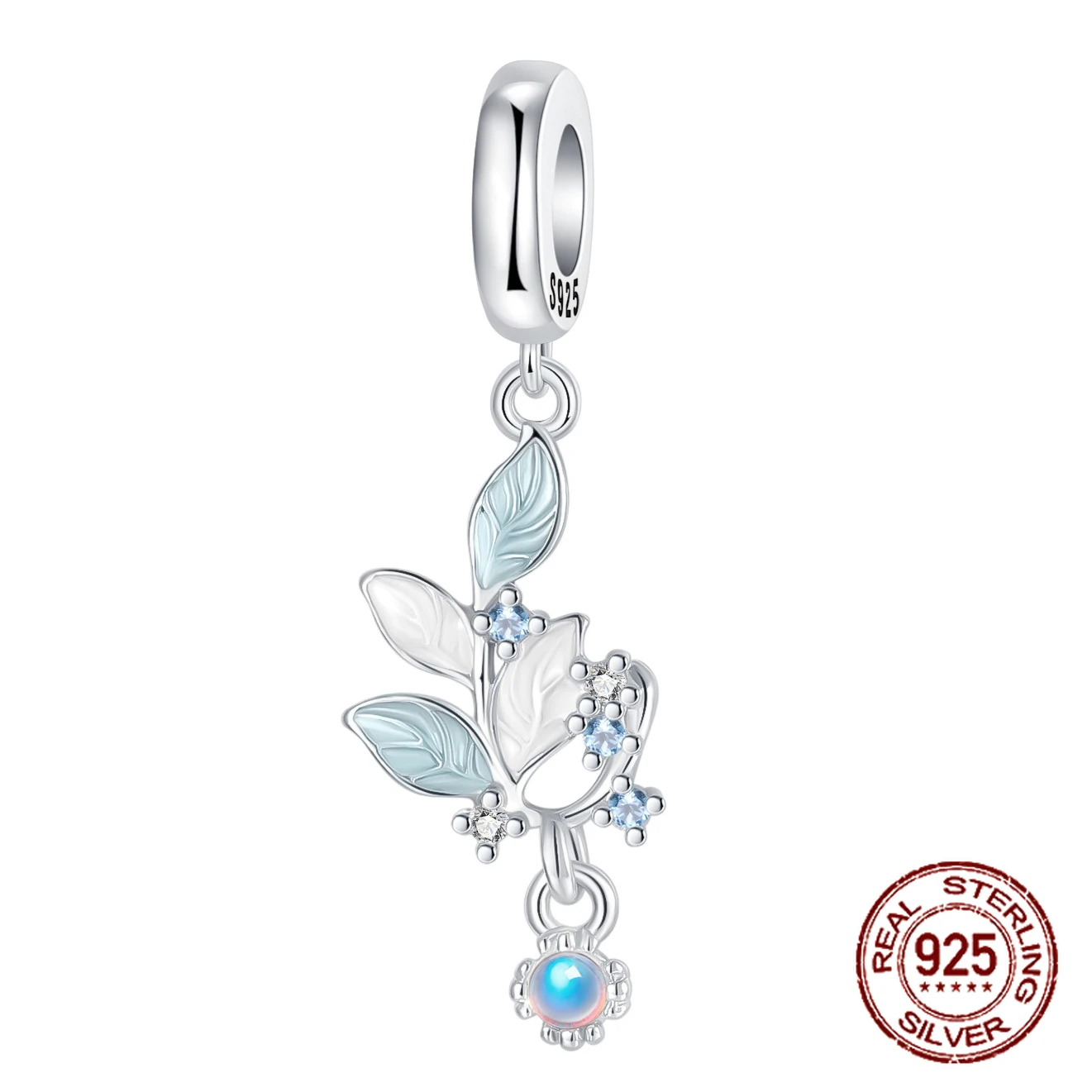 

925 Sterling Silver Natural and Fresh Light Blue Leaves Pendant Charm Fit Original Charm Bracelets Women DIY Jewelry Gift