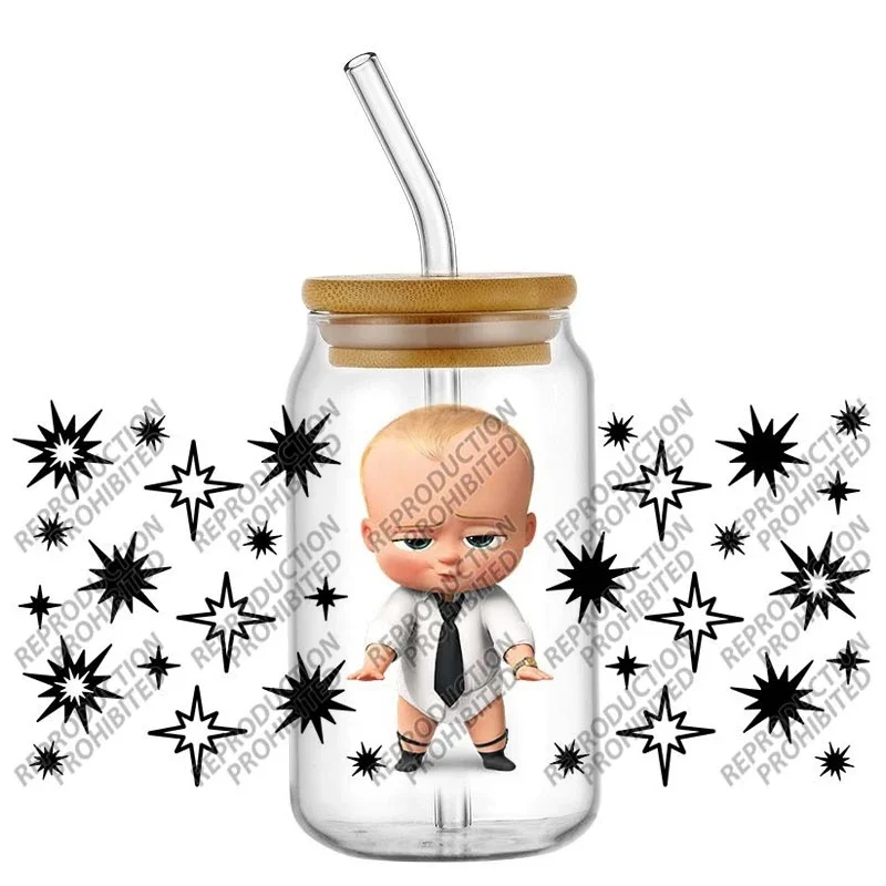 Cartoon Baby Boss UV DTF For 16oz Cup Wrap Libbey Glass Plastic Can Wraps Selfadhesive Sticker Washable DIY Wraps