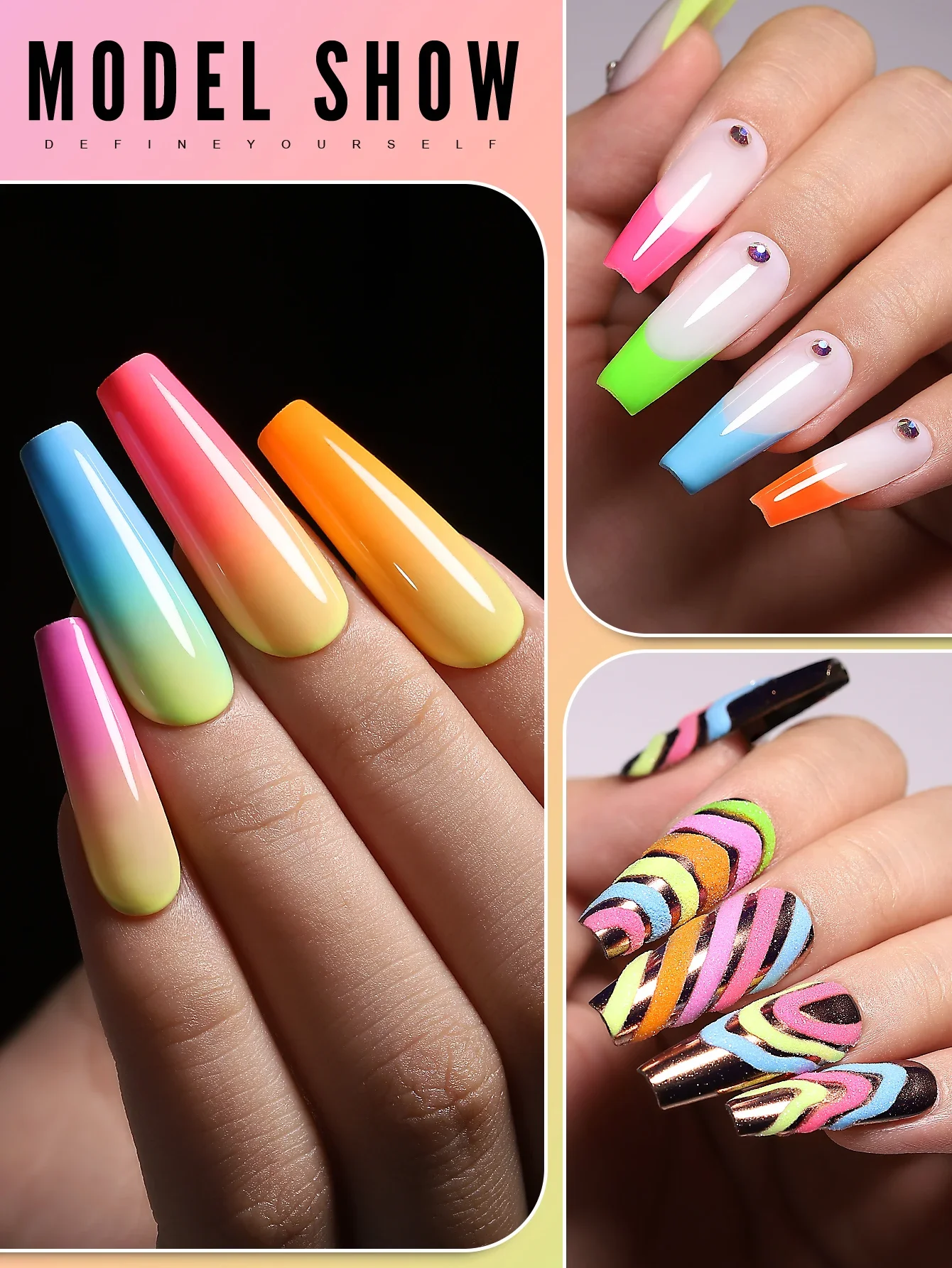 YOKEFELLOW Neon Gel Nail Polish Fluorescent Gel Polish Orange Spring Summer Gel Polish Soak Off UV LED Nail Art