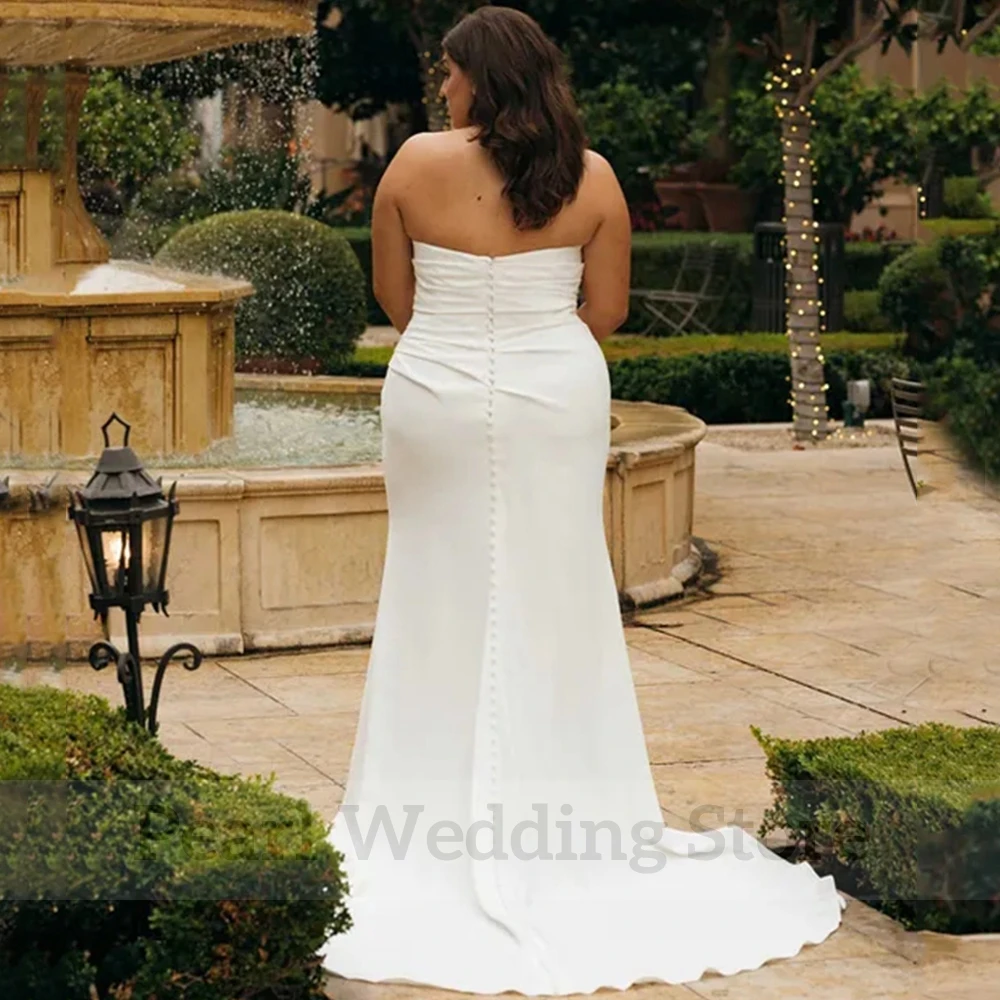 Vestido de novia plisado sin tirantes, abertura lateral, longitud hasta el suelo, sirena Sexy, espalda abierta con botones, tren de barrido, vestidos de novia