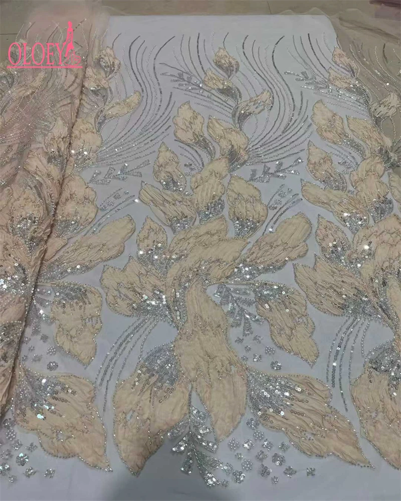 OLOEY-tela de encaje africano con lentejuelas para novio, cuentas 3D bordadas de alta calidad, tul francés para boda nigeriana