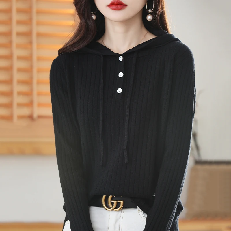 Sweat à capuche en laine tricoté pour femme, ample et décontracté, manteau, Design de chapeau, couleur, pour les déplacements, nouvelle collection automne hiver