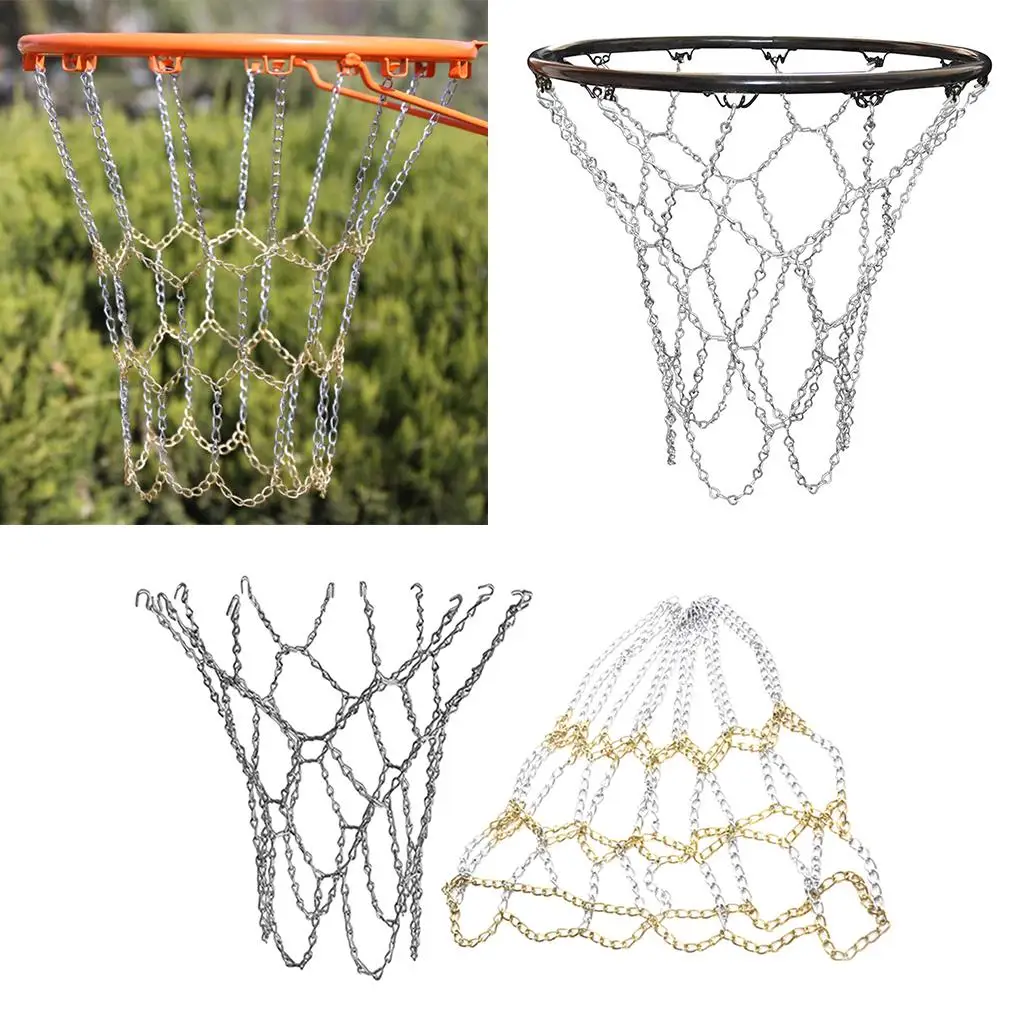 Solid Basketball Metal Chain Net Hoop Sports Fits Official Rims 12-Loop Steel Outdoor Rim Nets Accessories