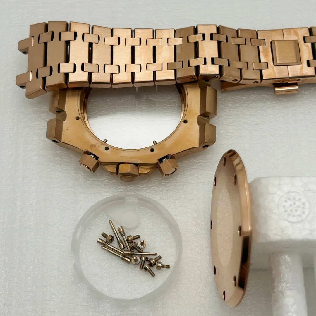 Rose Gold Modified 41mm Watch Case Chronograph Stainless Steel Case Strap for Oak VK63 VK64 Quartz Movement  Accessory No Logo image 5
