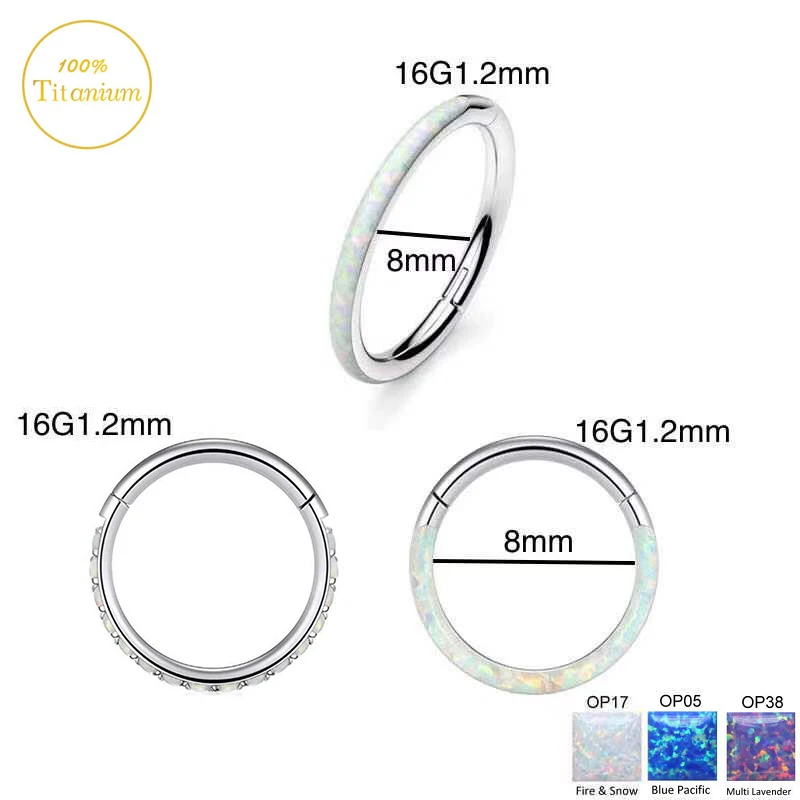 G23 Titanium Opal Piercing Earrings Septum Piercing Nose Ring Clicker Lip Ring Ear Cartilage Tragus Helix Piercing Jewelry 16G