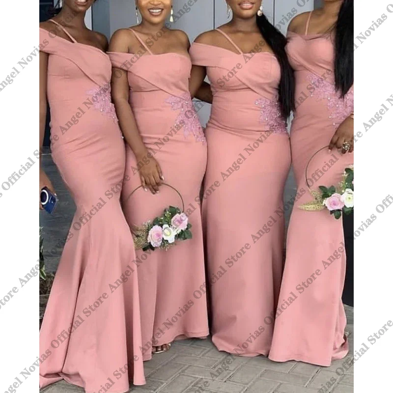 One Shoulder Long Pink Spandex Mermaid Bridesmaid Dresses 2026 Wedding Party Dresses robe demoiselle d'honneur