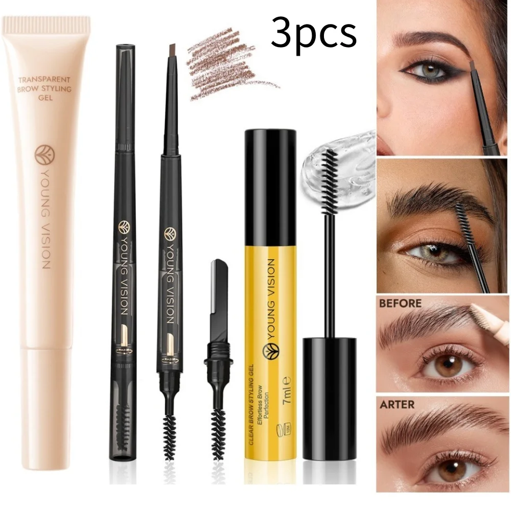 YOUNG VISION Brow Gel + Brow Razor + Brow Pencil 3-Piece Set 3D Sculpting Waterproof Defined Brow Pencil & Gel Kit Woman makeup