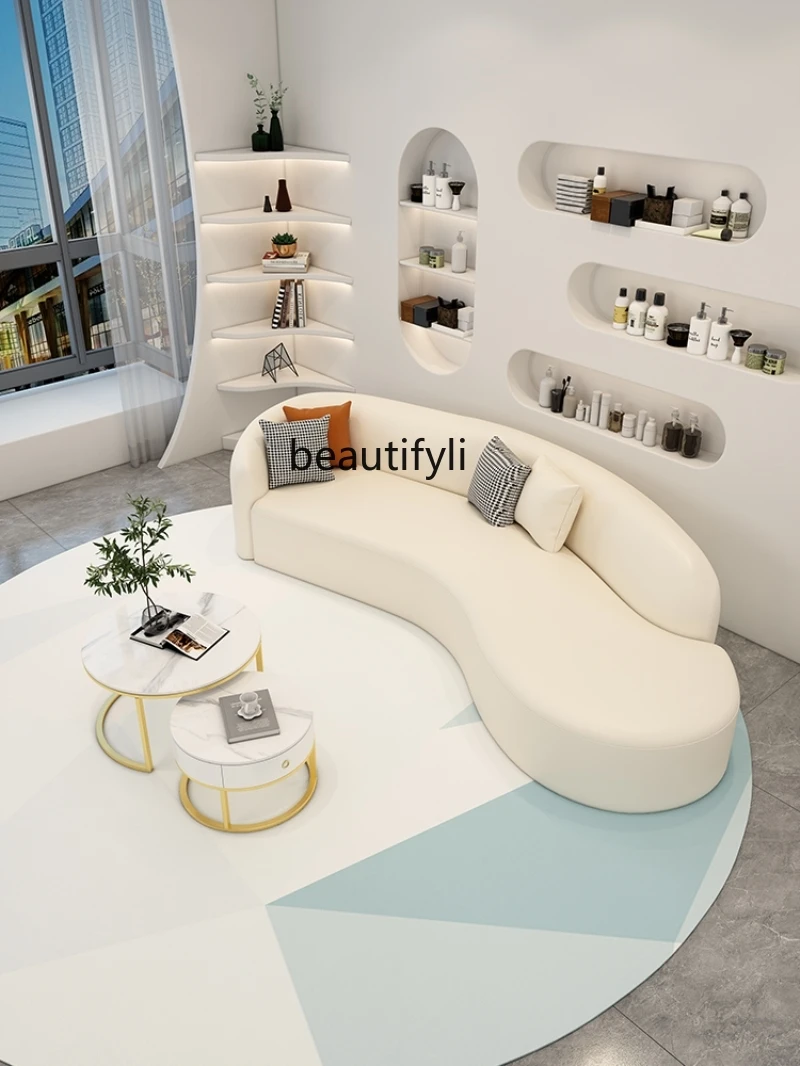 Cream Style Beauty Salon Sofa Rest Area Reception Living Room Technology Cloth Sofa