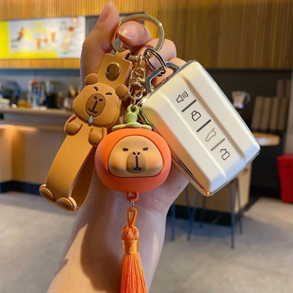 Kawaii Creative Capybara Keychain Tassel Guinea Pig Simulation Capibara Animal Capy PVC Capibara Anime Keyring Gift