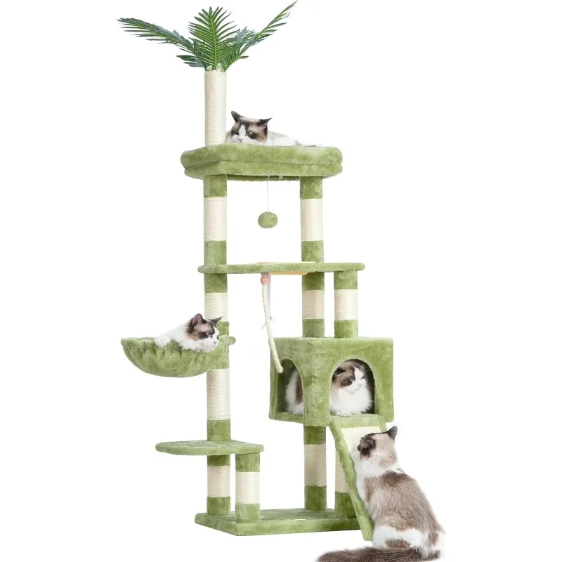 

Cat Tree,Cat Tower for Indoor Cats, 65.4 Inches Cat Condo with Perches, Basket, Feeding Bowl Station, Multi-Level Plush