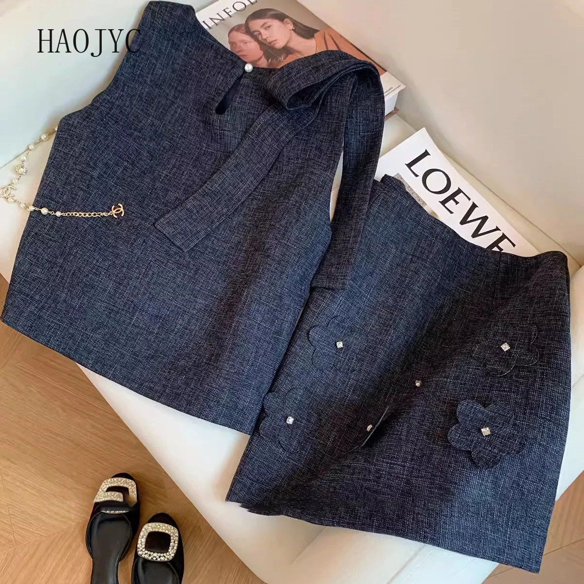 

navy blue Xiaoxiangfeng vest skirt set 2024 new summer high-end small fashion two-piece set