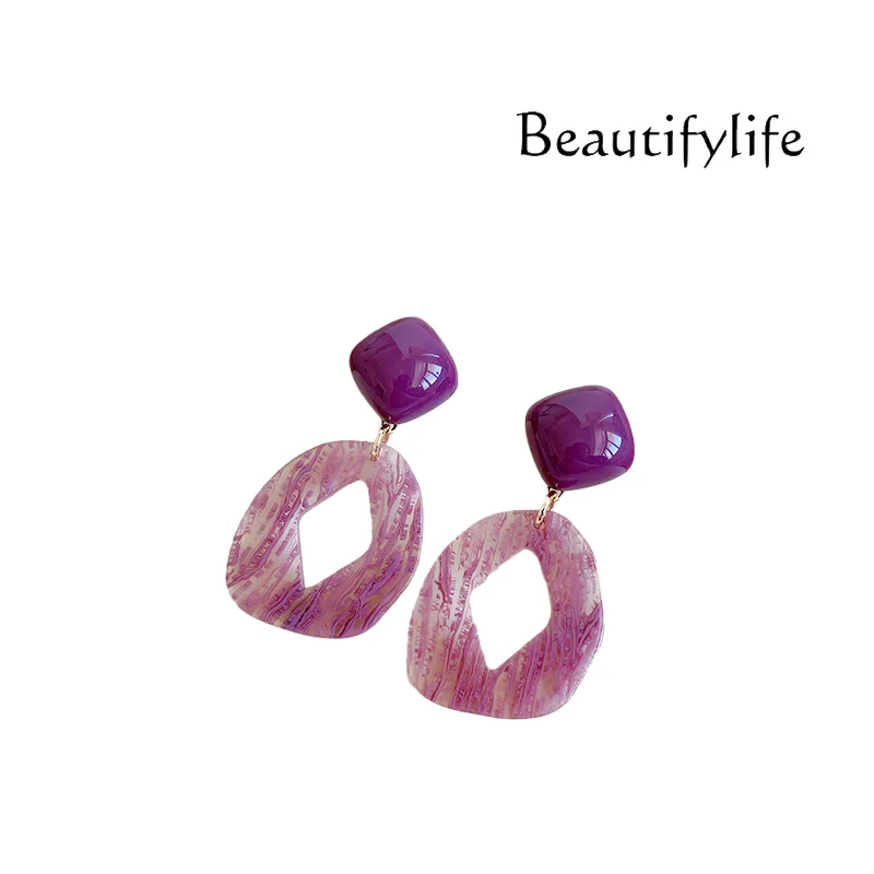 

Gentle mist purple, French handmade girl purple retro geometric acetic acid earrings Japanese earrings clip