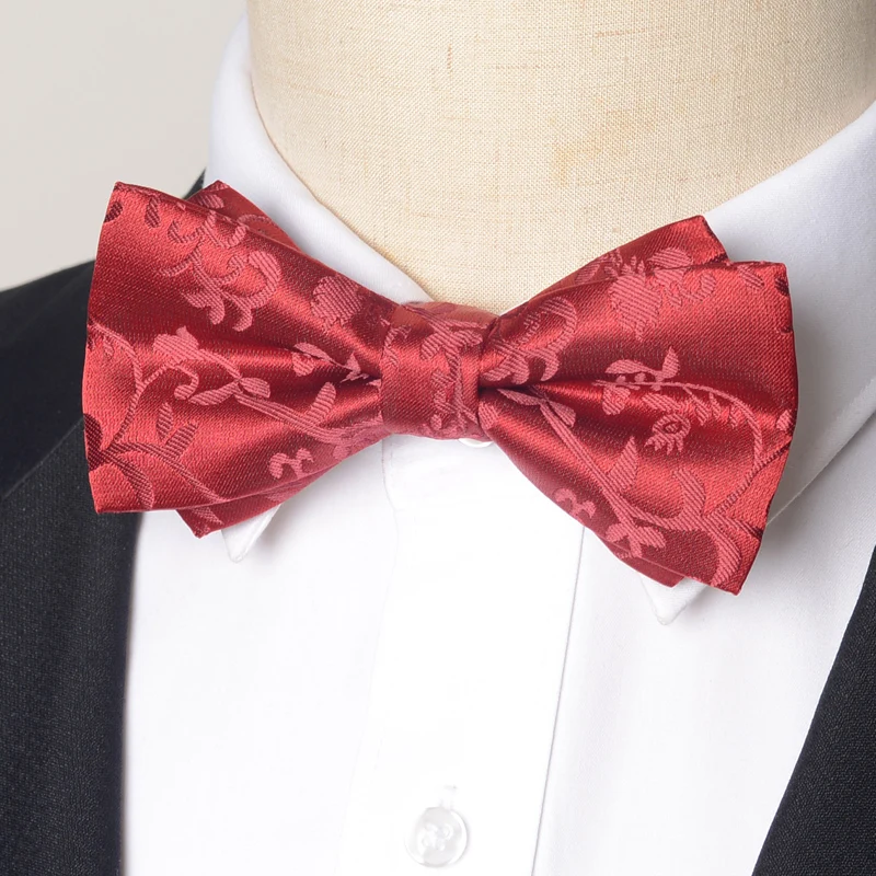 High Quality Deep Red Paisley Bow Tie Men's Fashionable Butterfly Wedding Gift Banquet Shirt Accessories 100% Silk Bow Tie