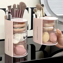 Desktop Rotating Makeup Brush Storage Cylinder, Powder Puff, Eyebrow Pencil, Beauty Egg, Dustproof Cosmetics Storage Box
