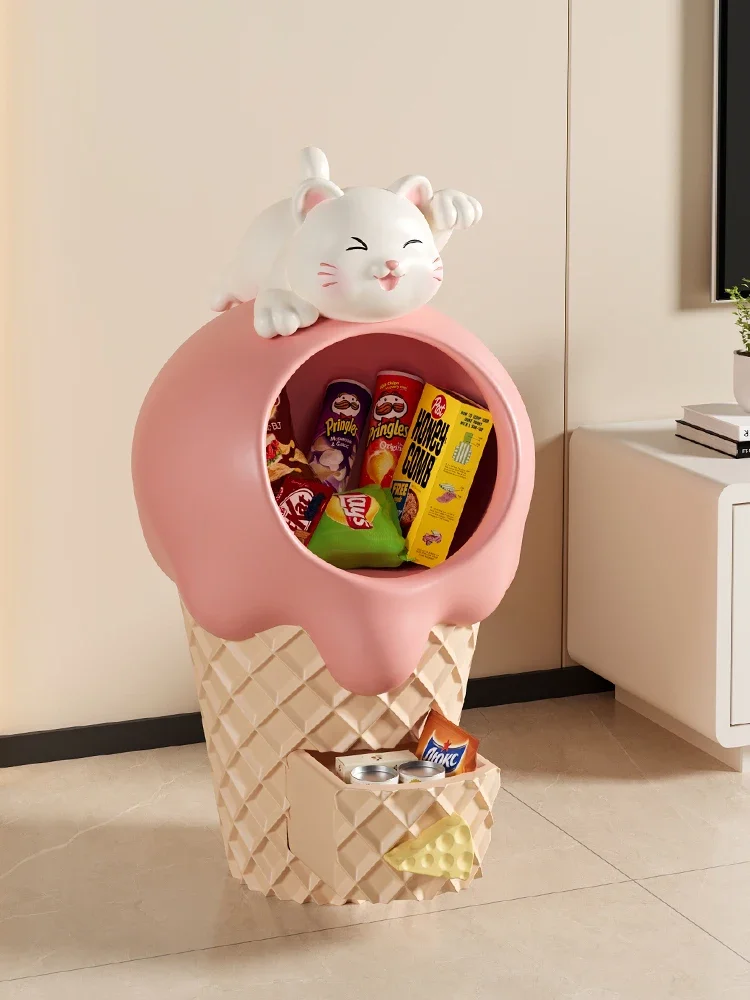 Cute Cat Floor Ornaments Living Room TV Cabinet beside Sofa Storage Cream Style Side Table Home Decorations Bedroom Nightstands