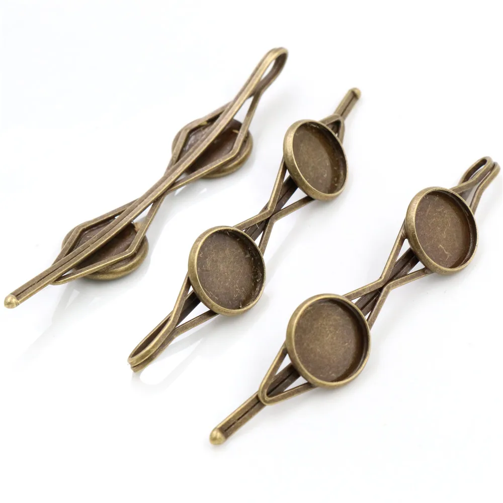 12mm 10pcs Two Cameo High Quality Bronze and Silver Plated Copper Material Hair Clips Hairpin Base Setting Cabochon Cameo