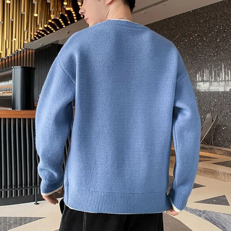 2023 Spring Autumn New Solid Color Fashion Round Neck Long Sleeve Sweater Man Loose High Street Screw Thread All-match Pullovers