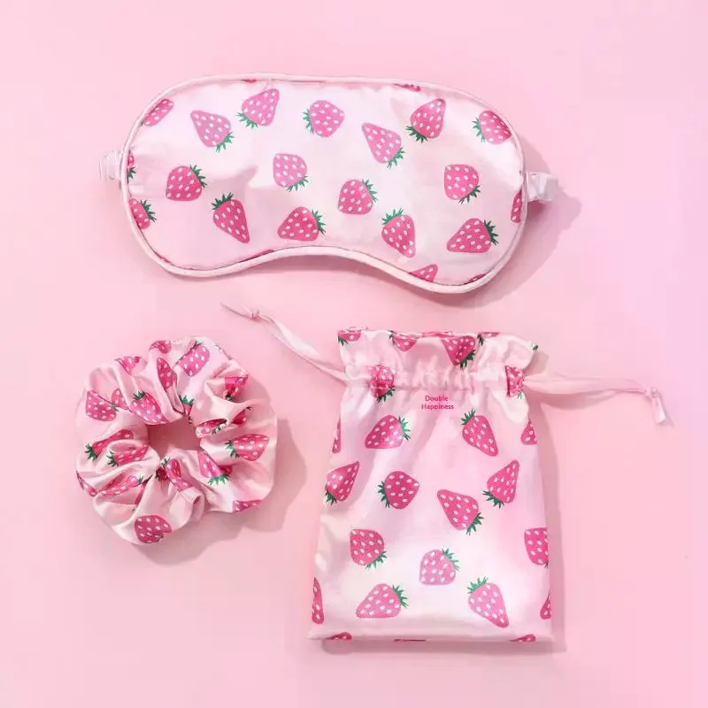 

Artificial Silk Fabric Sleep Mask Elastic Headband Travel Blindfold Eye Cover Hair Rope With Storage Bag For Relief Easy