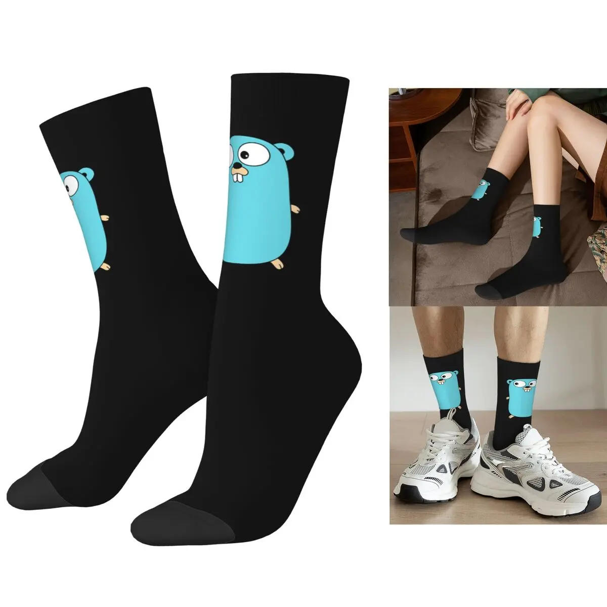 

Go Golang Gopher Socks Harajuku High Quality Stockings All Season Long Socks Accessories for Unisex Birthday Present