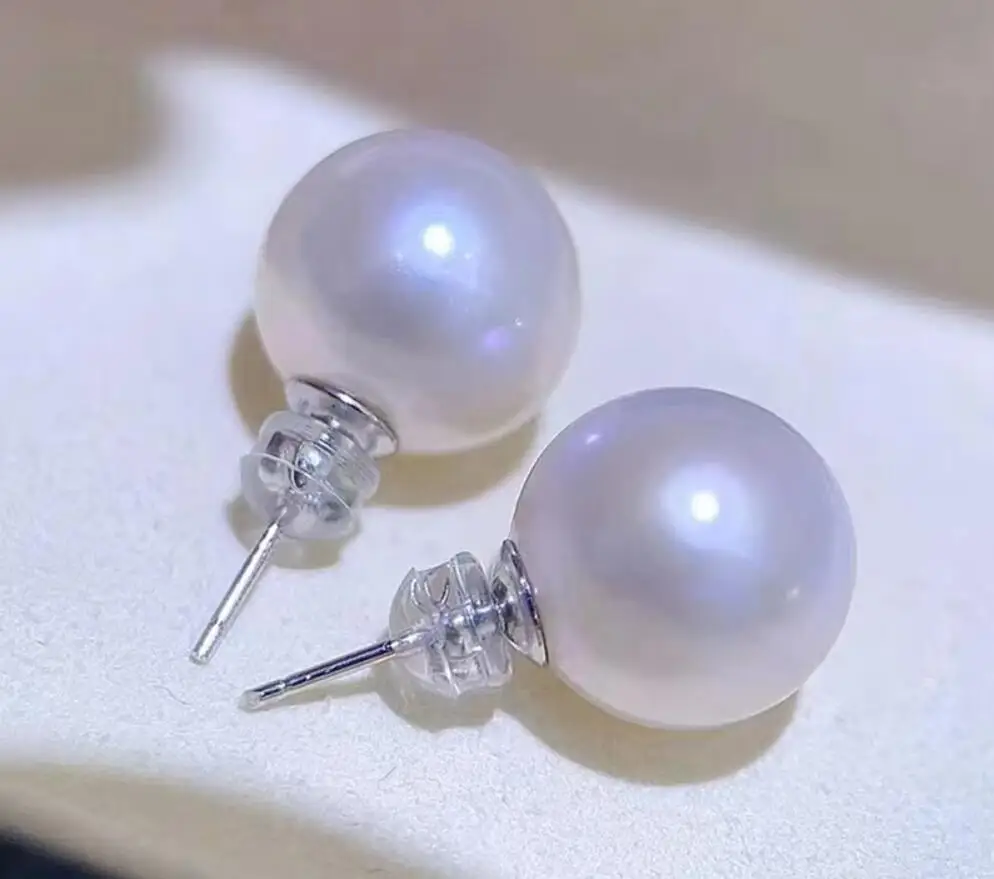 Natural Pearl Earrings AAAA 11-12mm 12-13mm  13-14mm Round Japanese Pearl Earrings 925s Women's Jewelry