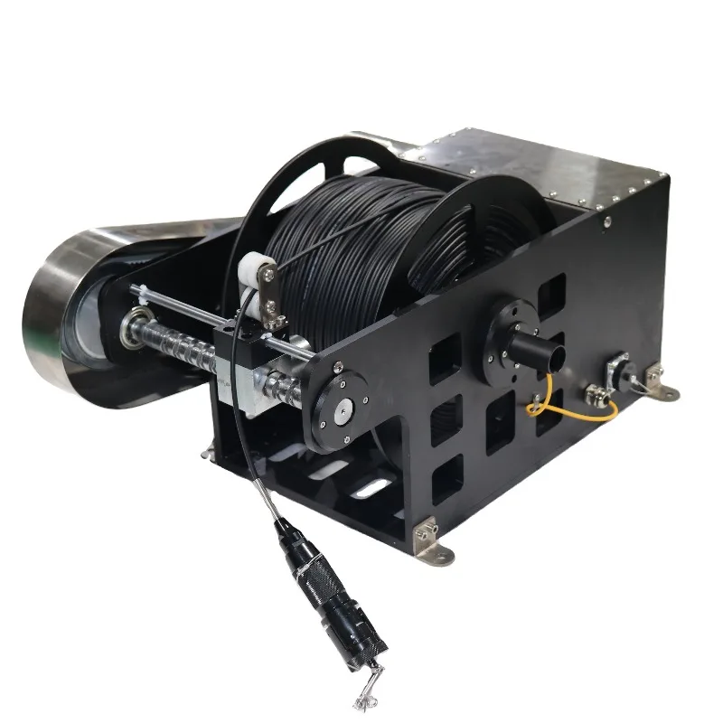 Marine tether management with cables for underwater robots and drones Remotely operated submersibles Power tether reels
